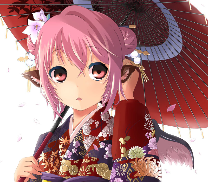 pink-haired girl with parasol