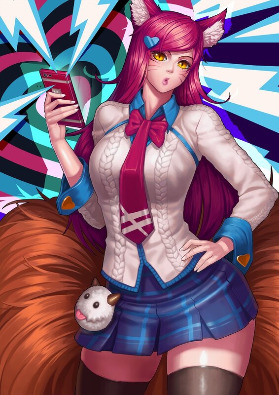 Pink-haired Girl with Phone — Purple, Dynamic