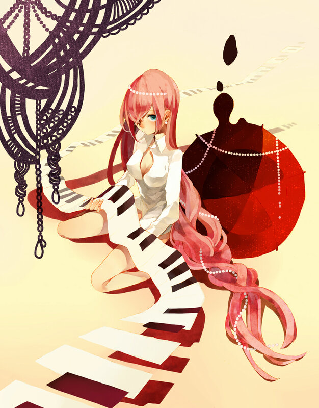 Pink-haired girl with piano keys