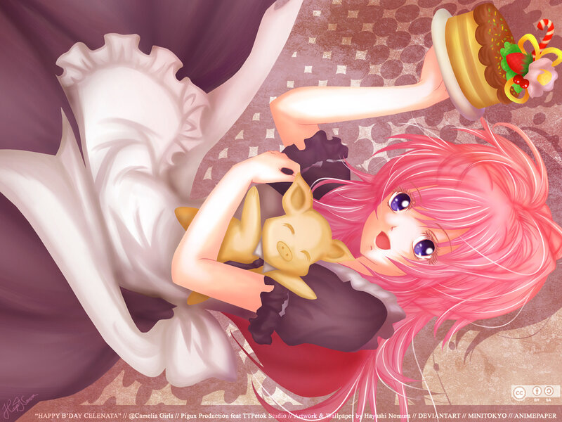 Pink-haired Girl with Pig