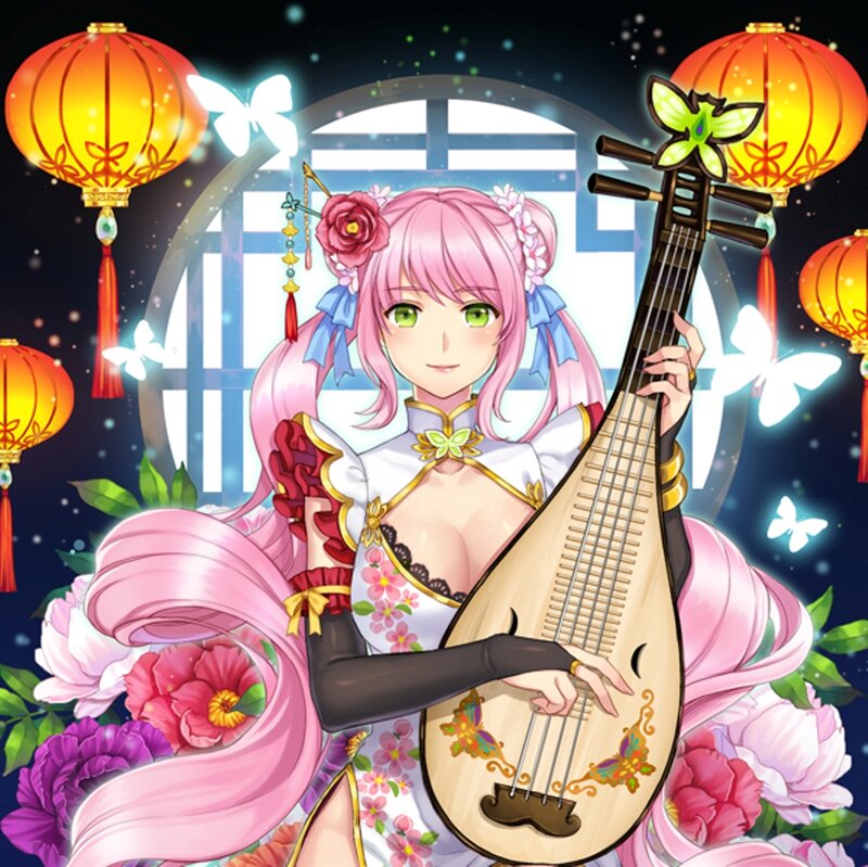 Pink-haired Girl with Pipa