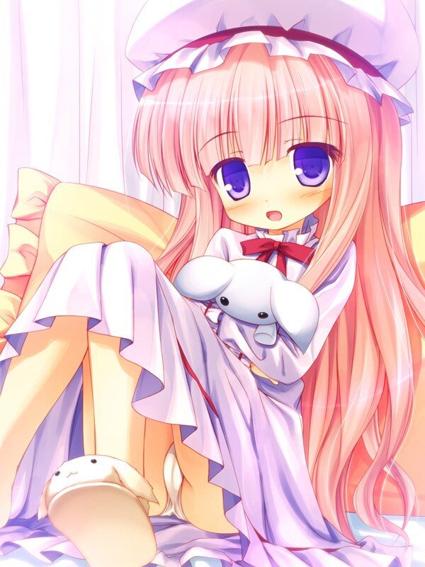 pink-haired girl with plush toy
