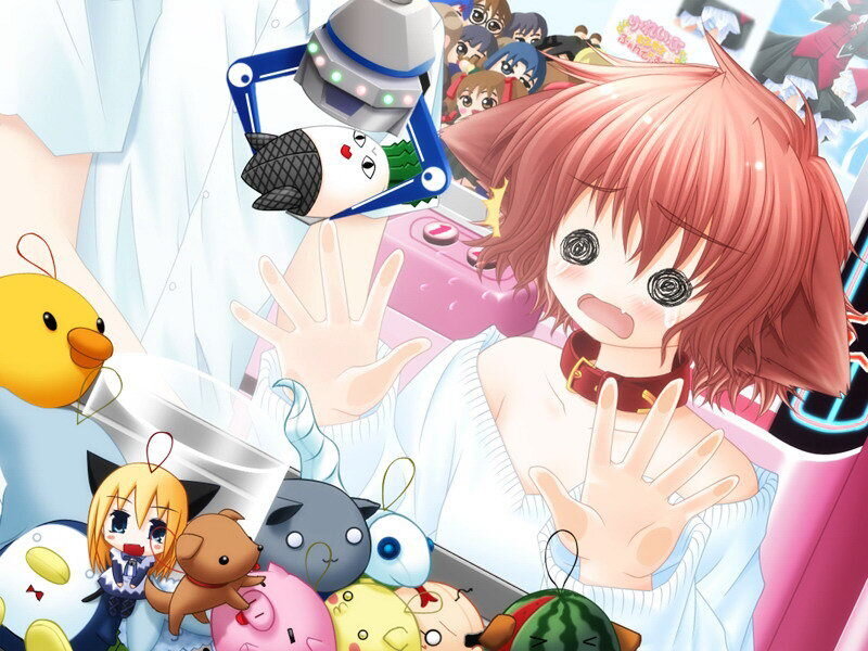 Pink-haired Girl with Plush Toys