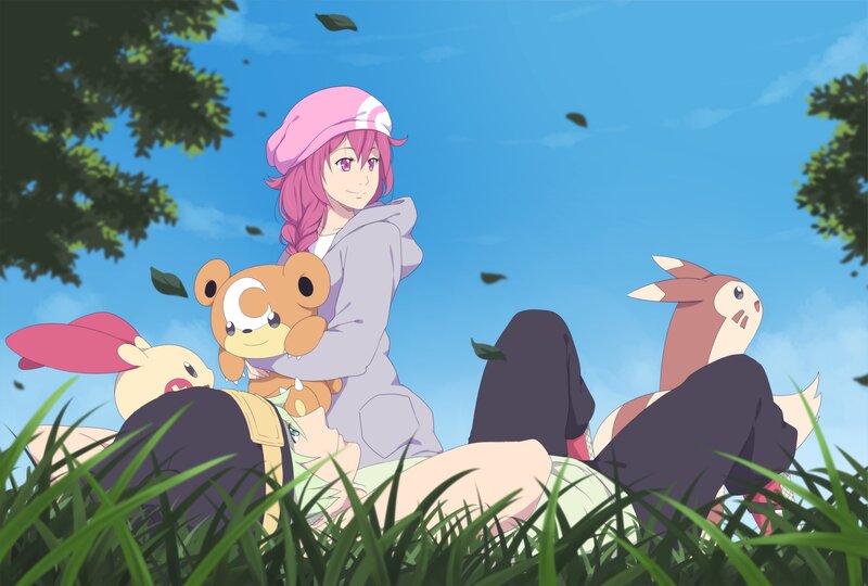 Pink-haired Girl with Pokémon
