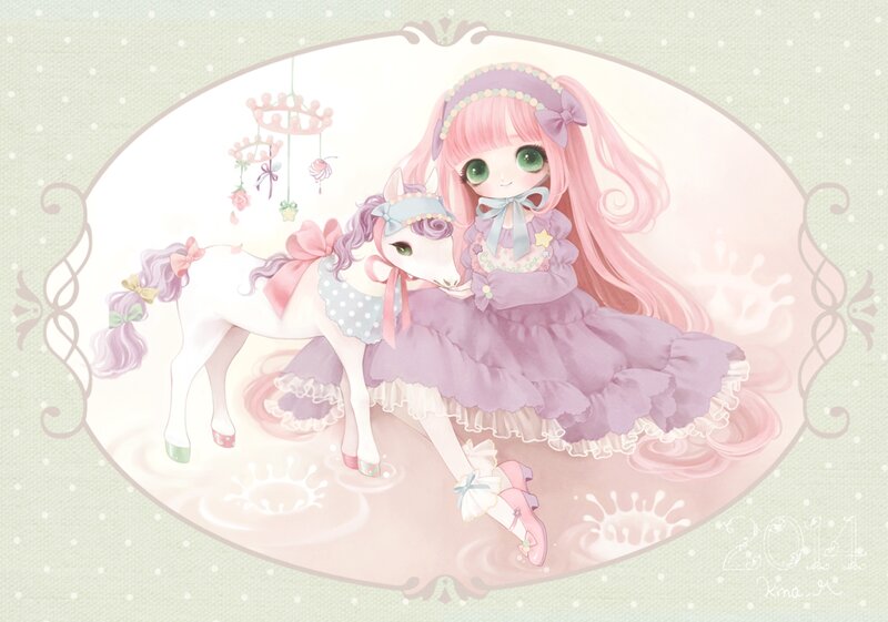 Pink-haired Girl with Pony