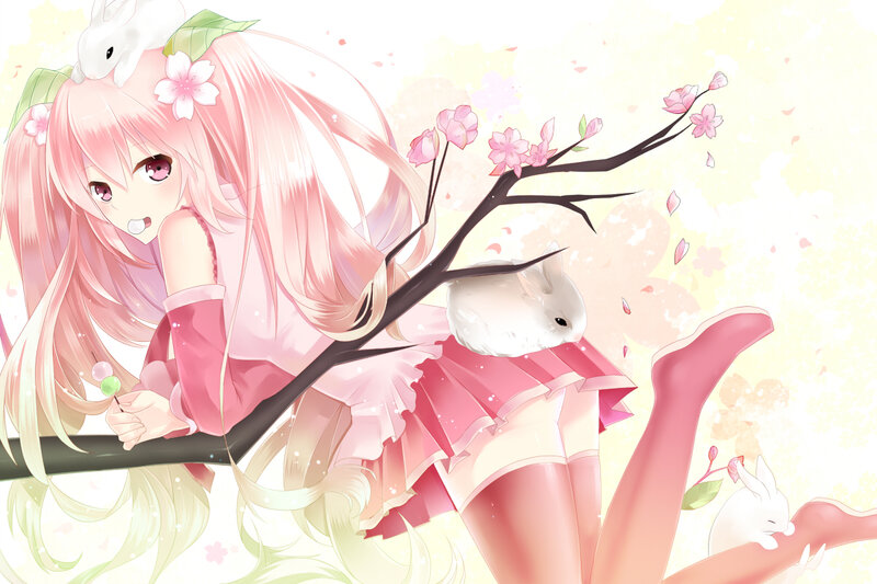 Pink-haired Girl with Rabbits — Pink