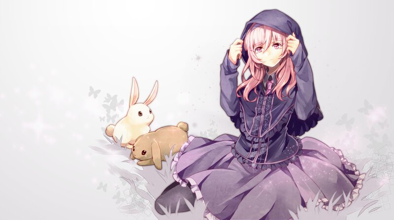 Pink-haired Girl with Rabbits — Purple, Serene