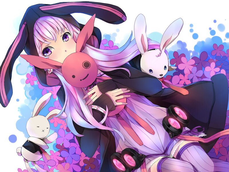 Pink-haired Girl with Rabbits — Purple