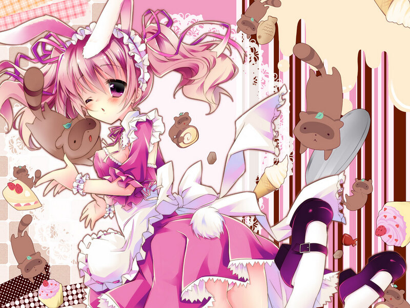 Pink-haired Girl with Raccoons