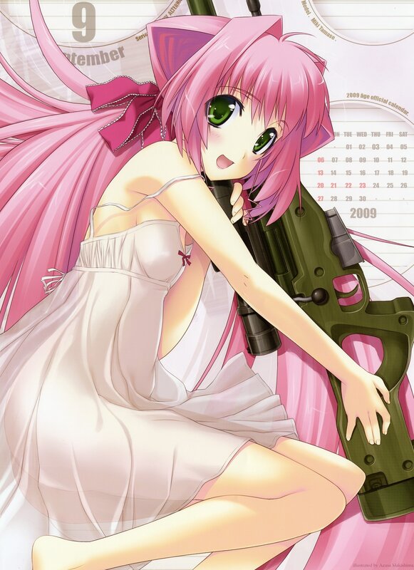 Pink-haired girl with rifle
