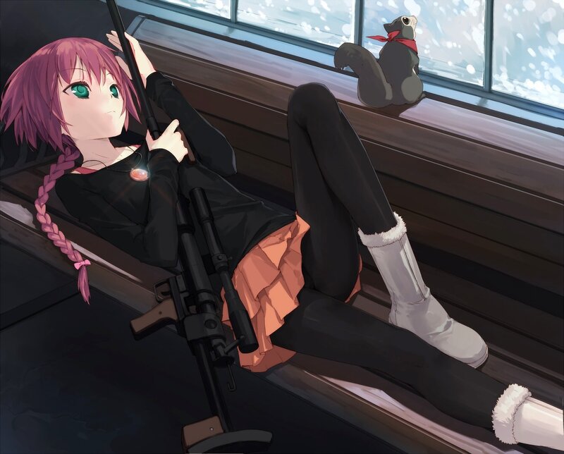 Pink-haired Girl with Rifle — Black
