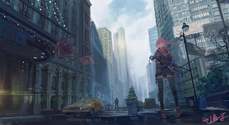 Pink-haired Girl with Rifle — Blue