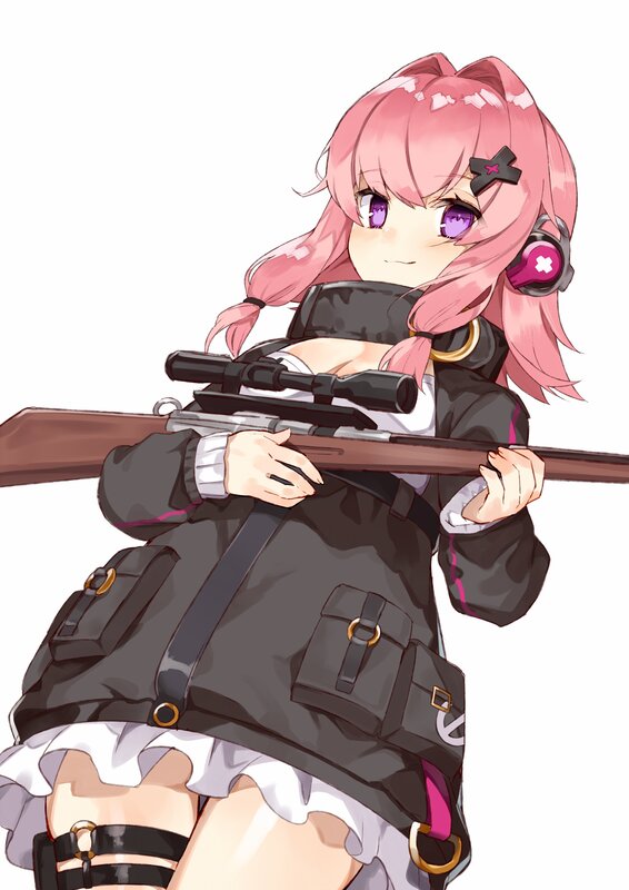 Pink-haired Girl with Rifle — Pink, Confident