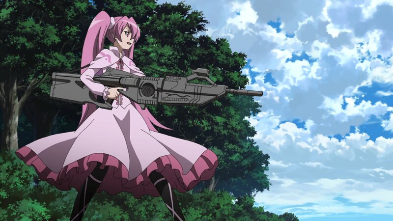 Pink-haired Girl with Rifle — Pink, Dramatic, Afternoon
