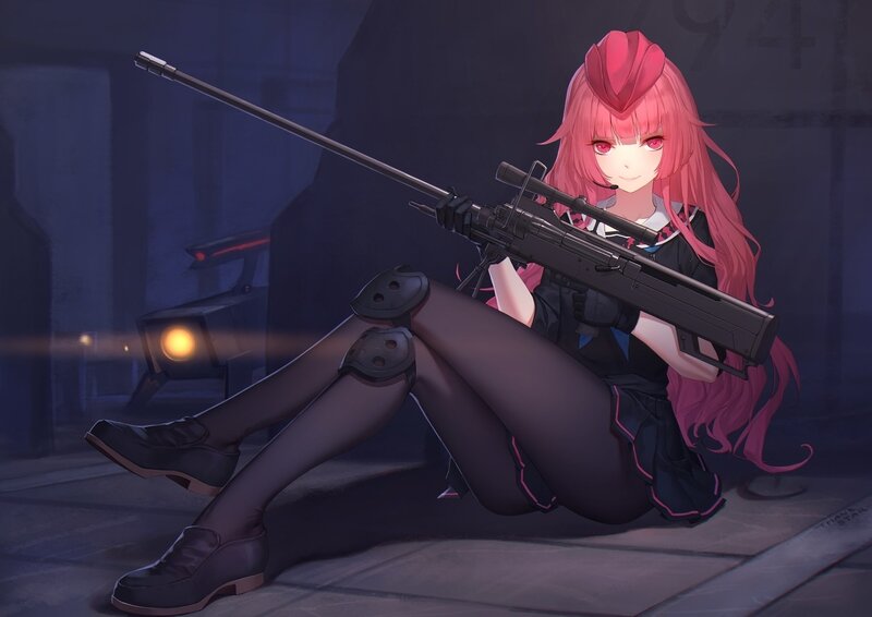 Pink-haired Girl with Rifle — Pink, Dramatic, Night