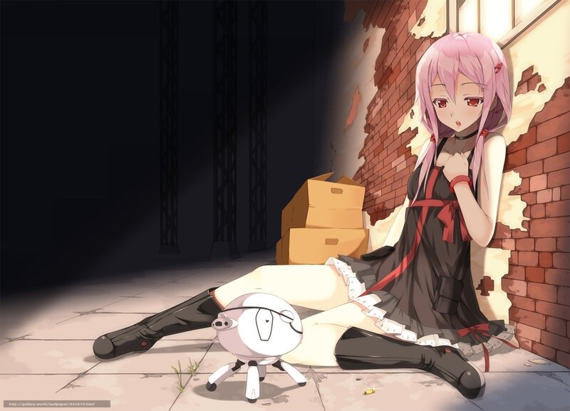 Pink-haired Girl with Robot — Pink, Dramatic, Anime, Brick Wall