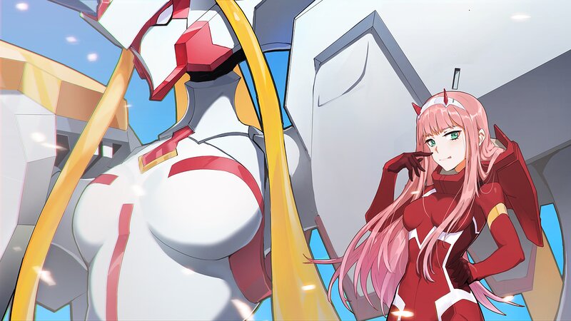 Pink-haired Girl with Robot — Red, Confident