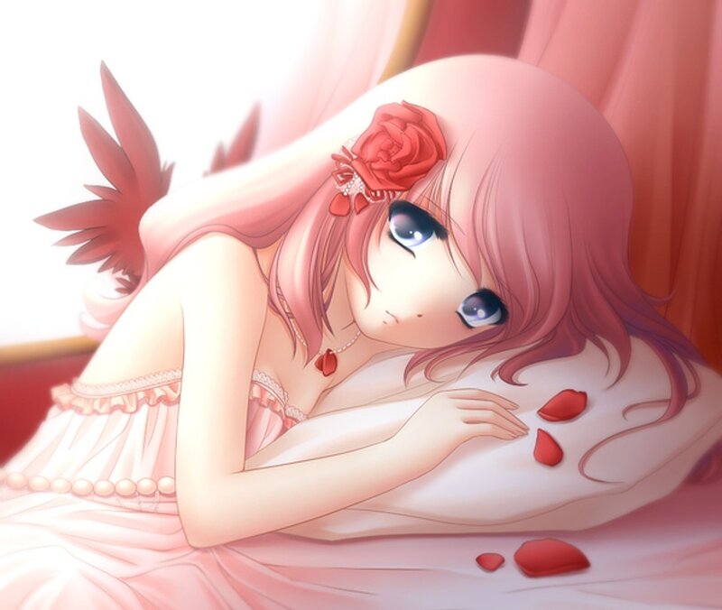 Pink-haired Girl with Rose — Pink, Serene