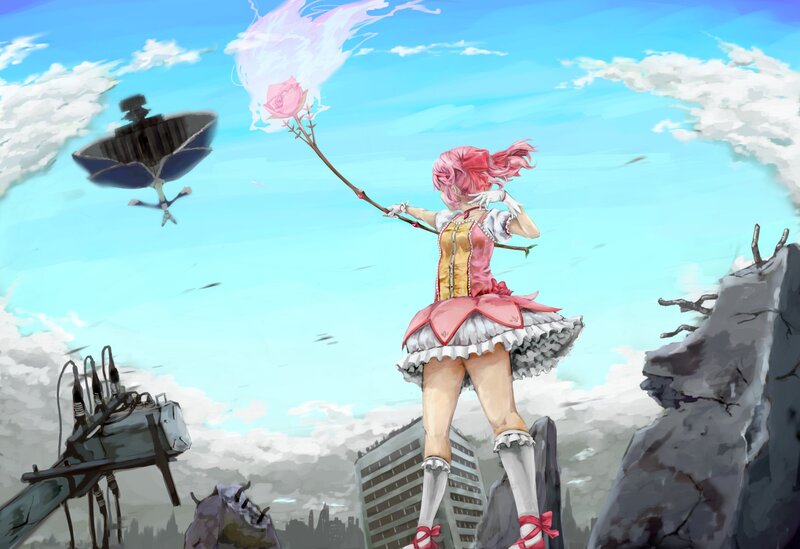 Pink-haired girl with rose staff