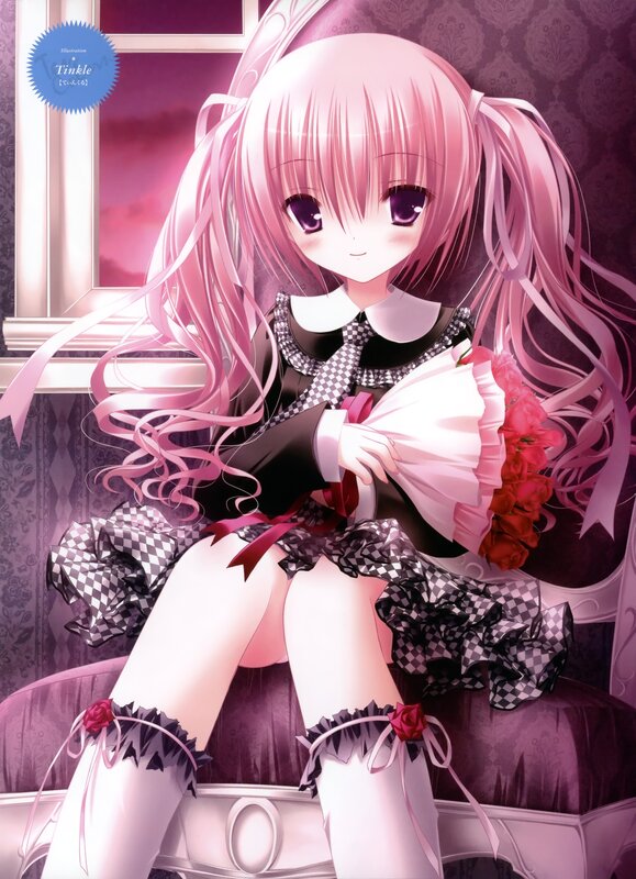 Pink-haired girl with roses
