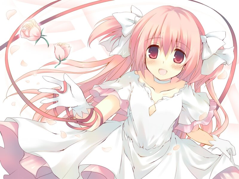 pink-haired girl with roses