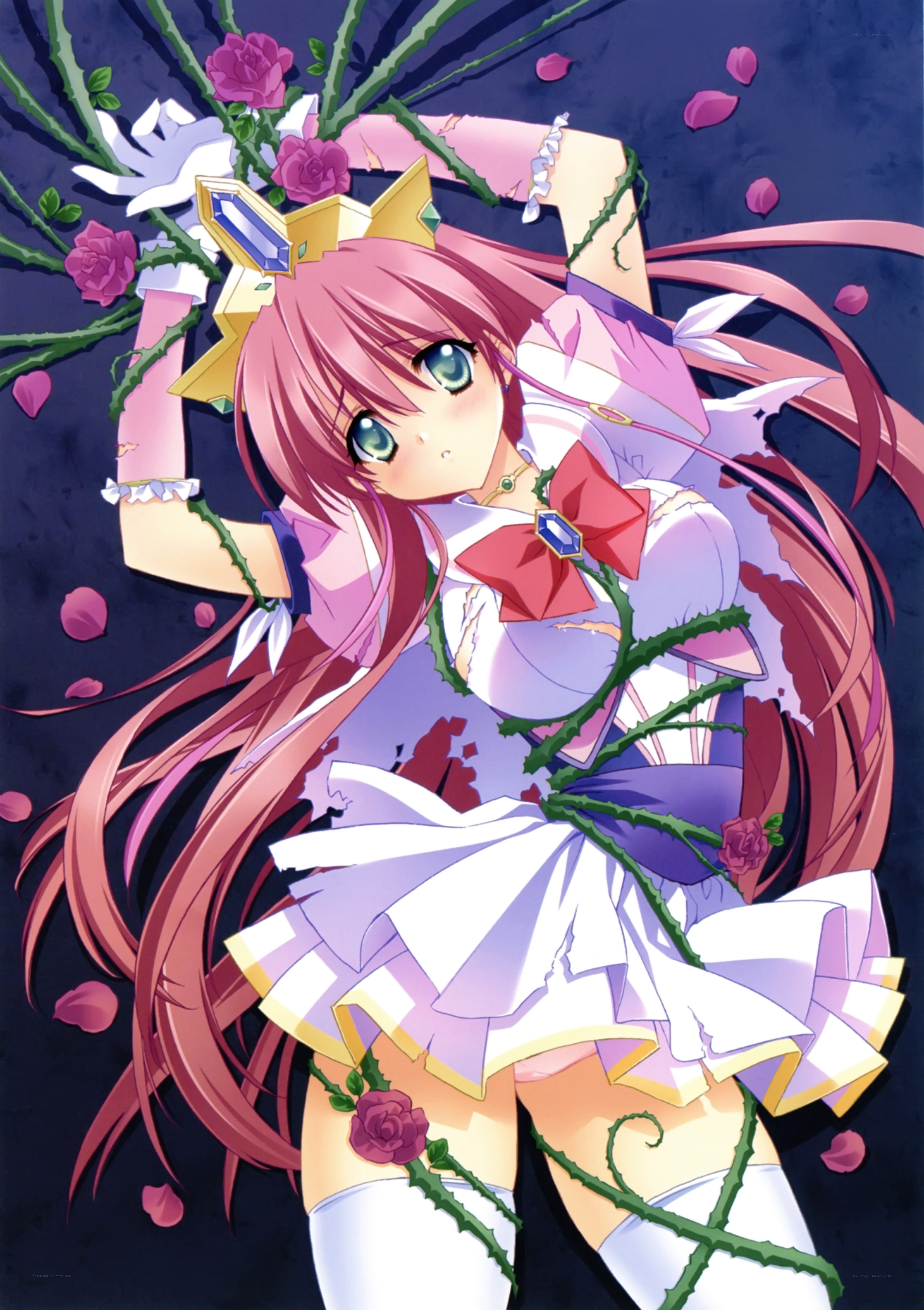 pink-haired girl with roses