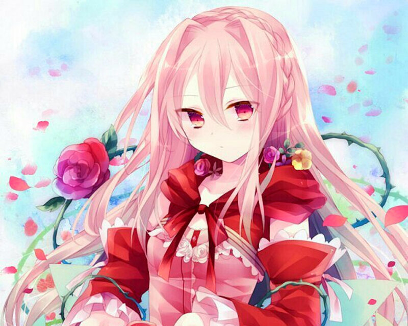 Pink-haired Girl with Roses — Pink, Serene, Spring