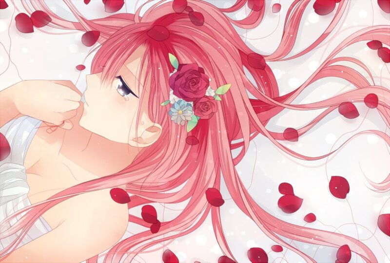 Pink-haired Girl with Roses — Pink, Serene