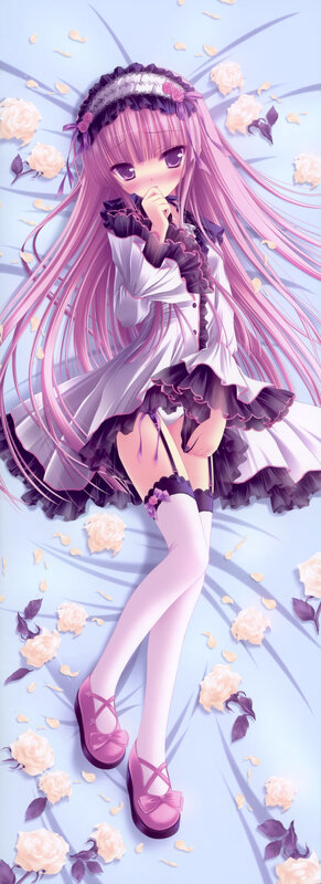 pink-haired girl with roses