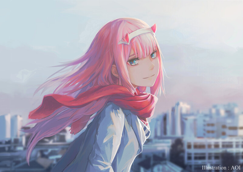 Pink-haired Girl with Scarf
