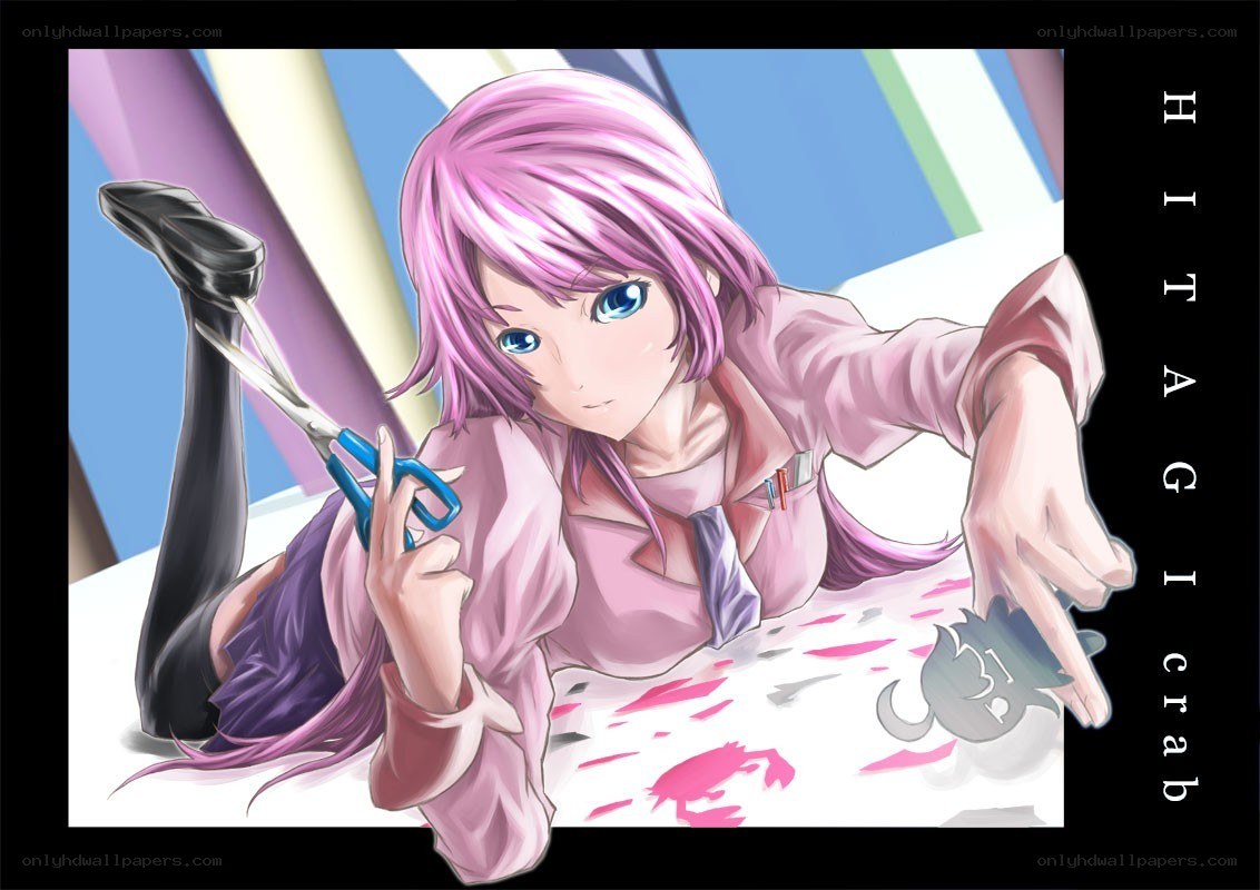 pink-haired girl with scissors