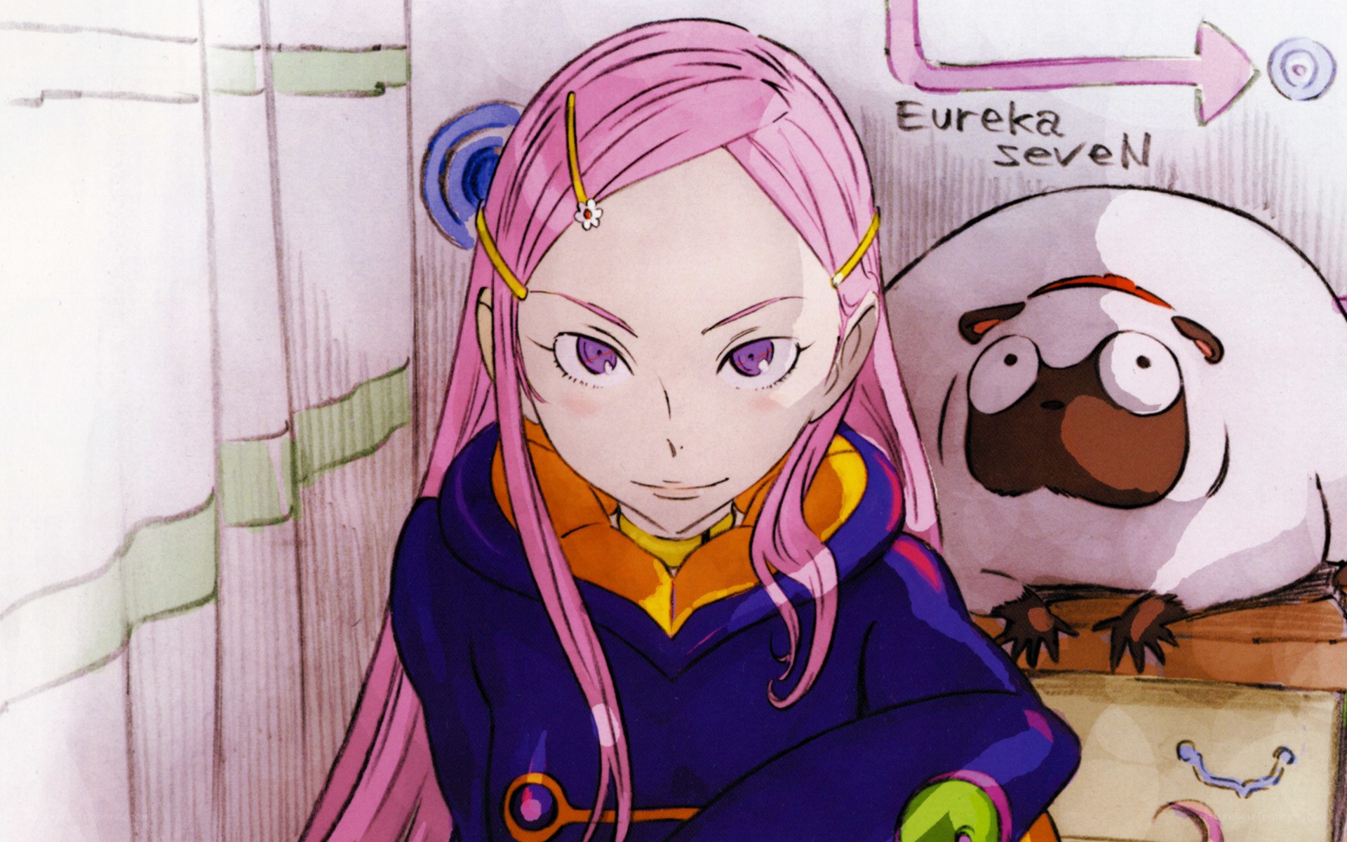 pink-haired girl with sheep