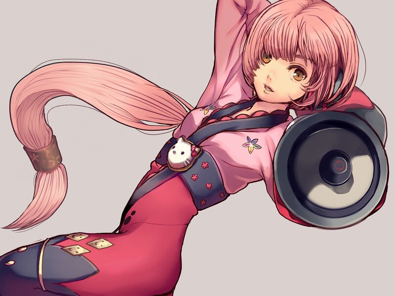 Pink-haired Girl with Speaker