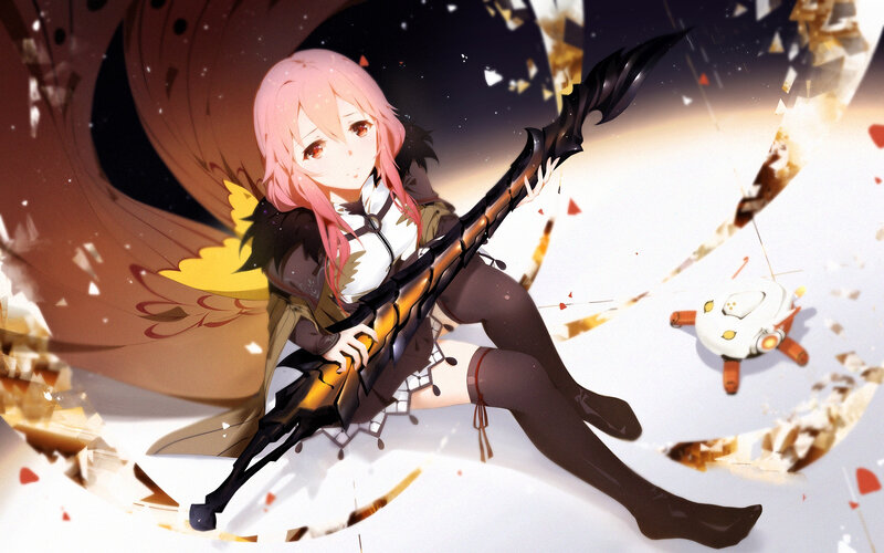 Pink-haired Girl with Spear — White