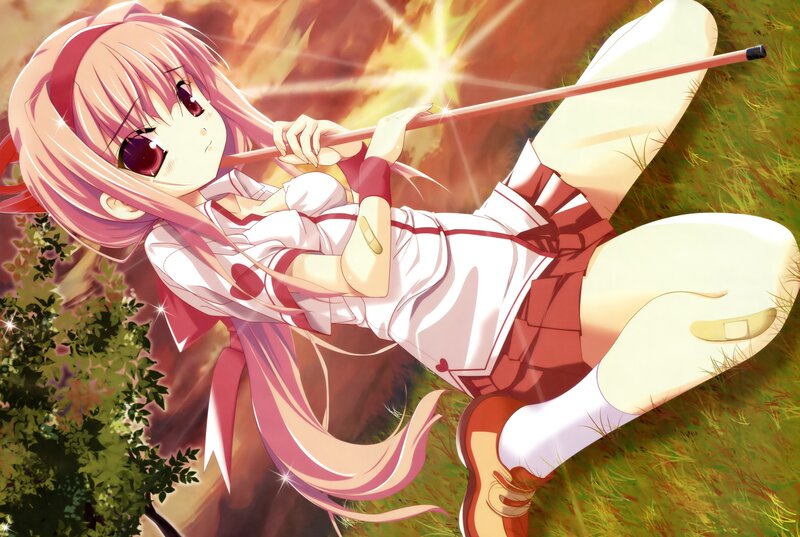 pink-haired girl with staff