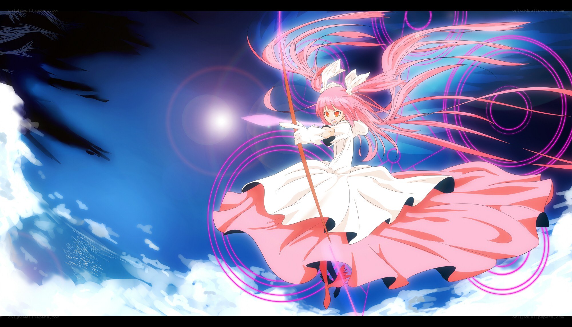 pink-haired girl with staff
