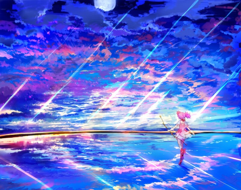 Pink-haired Girl with Staff — Blue, Dreamy