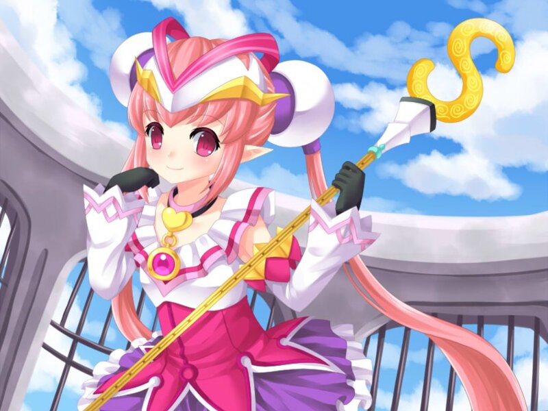 Pink-haired Girl with Staff — Pink, Cheerful, Afternoon