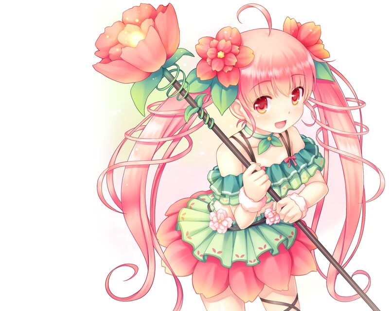 Pink-haired Girl with Staff — Pink, Cheerful