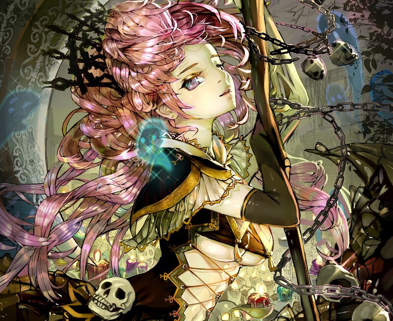 Pink-haired Girl with Staff — Pink, Dramatic, Night