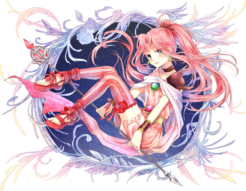 Pink-haired Girl with Staff — Pink, Serene, Night, Anime