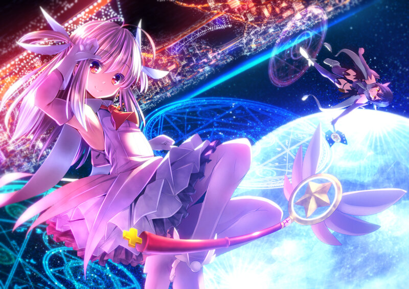 Pink-haired Girl with Staff — Purple, Dramatic