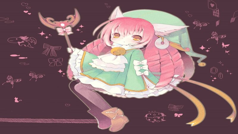 Pink-haired Girl with Staff — Purple, Whimsical