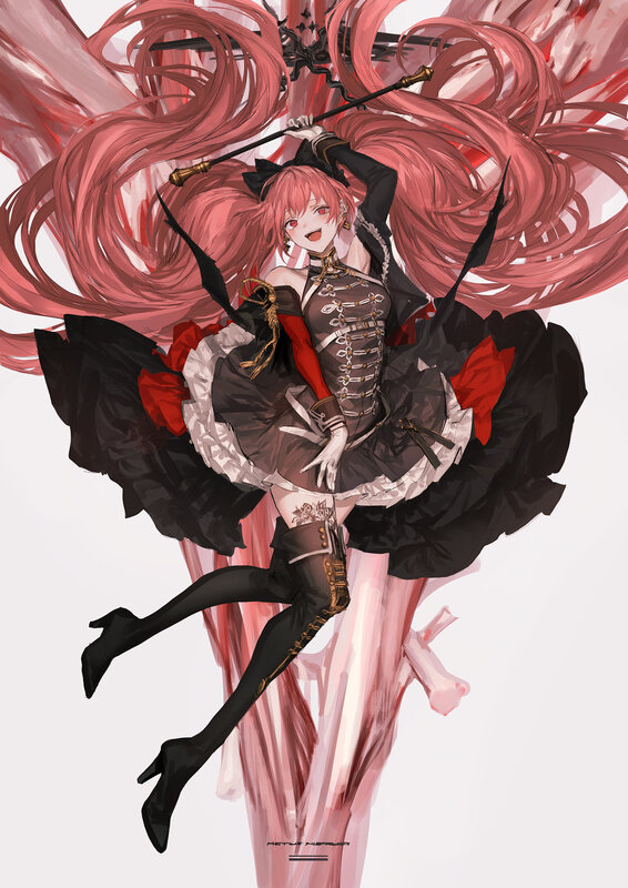 Pink-haired Girl with Staff — Red, Dramatic