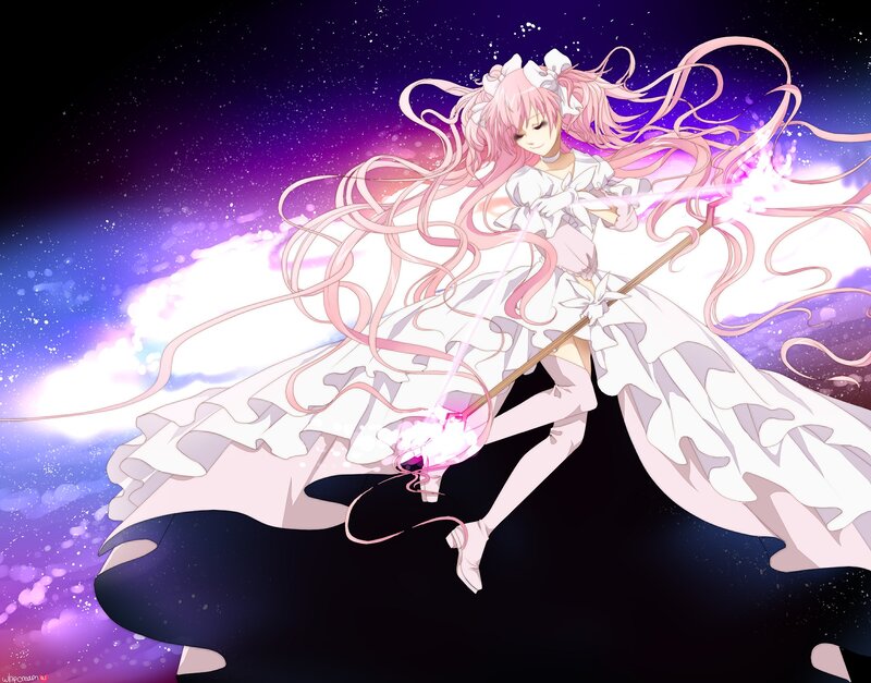 Pink-haired Girl with Staff — White