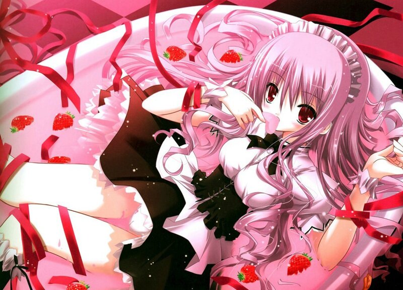 Pink-haired Girl with Strawberries — Pink