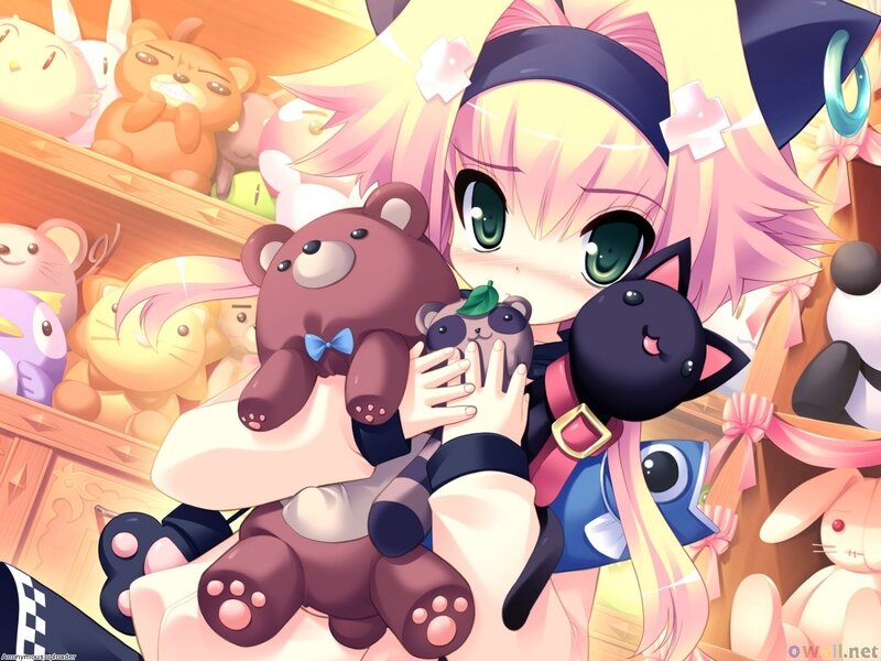 Pink-haired Girl with Stuffed Animals — Pink