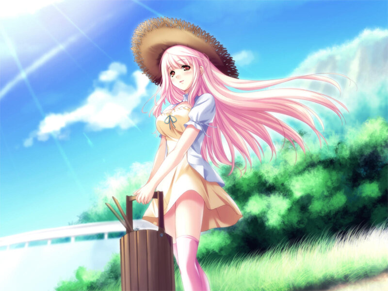 Pink-haired Girl with Suitcase — Blue