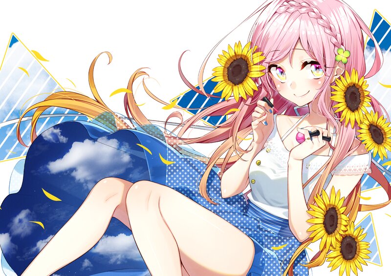 Pink-haired Girl with Sunflowers