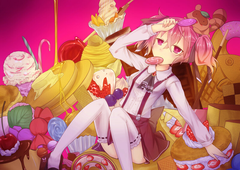 Pink-haired Girl with Sweets — Pink, Playful